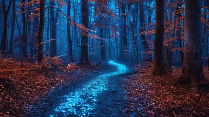 A bioluminescent forest created through genetic modifications for sustainable lighting