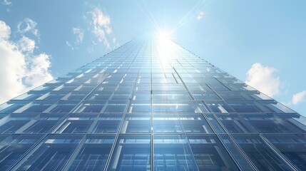Fototapeta premium A dynamic glass skyscraper that adjusts its solar panels' angle for optimal energy collection throughout the day