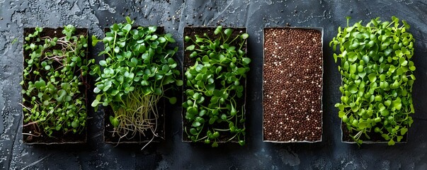 Identifying microgreen seeds flat lay before planting. Concept Microgreens, Seeds Identification, Flat Lay, Before Planting, Gardening