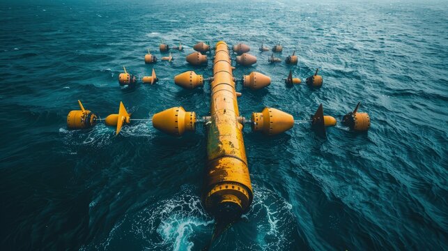 An underwater tidal turbine array generating clean energy from ocean currents without impacting marine life