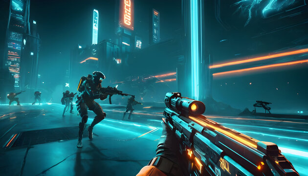 Futuristic Gamer playing robot beautiful art digital competitive battle 9