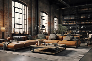 Living room in loft industrial style
