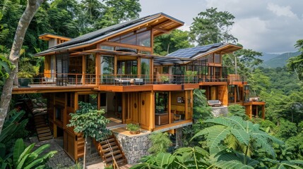 An eco resort where guests participate in renewable energy workshops and sustainability activities