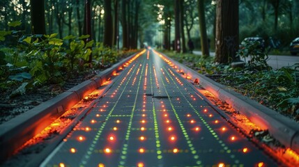 A bicycle path that generates electricity from the kinetic energy of cyclists - obrazy, fototapety, plakaty