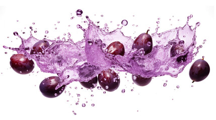 Damson  sliced pieces flying in the air with water splash isolated on transparent png.
