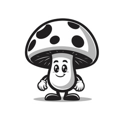 Mushroom character isolated monochrome vector illustration