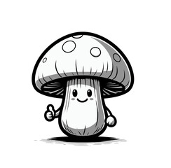 Mushroom character isolated monochrome vector illustration