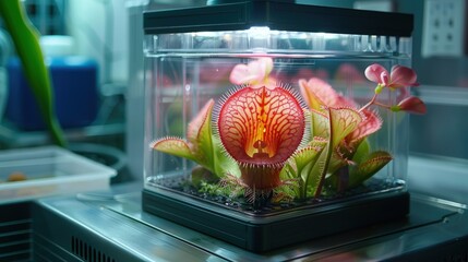 A bioengineered venus flytrap with enhanced air purifying capabilities for indoor use - obrazy, fototapety, plakaty