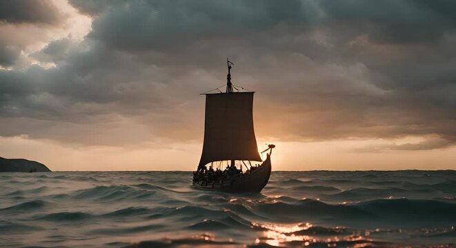 Viking Drakkar in the sea.