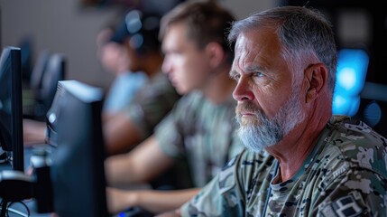 Cybersecurity bootcamps for veterans, providing career transition opportunities into the growing field of cyber defense - obrazy, fototapety, plakaty