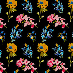 Obraz premium Trendy Hand drawn Wild Meadow florals , Flower bouquet Seamless Pattern, Design for fashion , fabric, textile, wallpaper, cover, web , wrapping and all prints