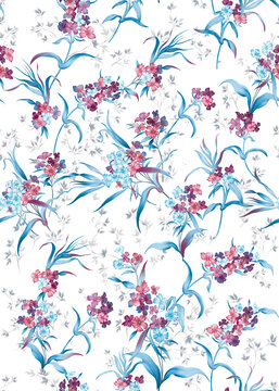 Trendy Hand drawn Wild Meadow florals , Flower bouquet Seamless Pattern, Design for fashion , fabric, textile, wallpaper, cover, web , wrapping and all prints