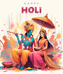 Radha krishna celebrating festival of colors 