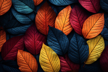 Dark leaves in various colors background