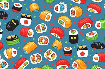 sushi on light blue background. Pattern for design