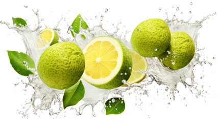 Breadfruit  sliced pieces flying in the air with water splash isolated on transparent png.
