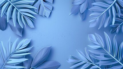 A collection of tropical leaves in a blue pastel shade on a cosmic background 7