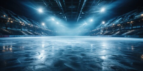Empty Ice Rink Illuminated By Bright Lights At Night Generative AI