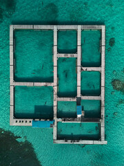 aerial top view at dolphin pool structure of ocean adventure park of Punta Cana in Dominican Republic