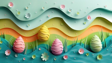 Easter eggs papercut art for Easter holiday. - obrazy, fototapety, plakaty