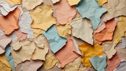 Torn grunge ripped pastel colorful paper background. Beige, ivory, yellow, peach colors ripped...