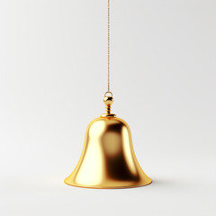 golden bell, 3D model in minimalism, white background сreated with Generative Ai - obrazy, fototapety, plakaty