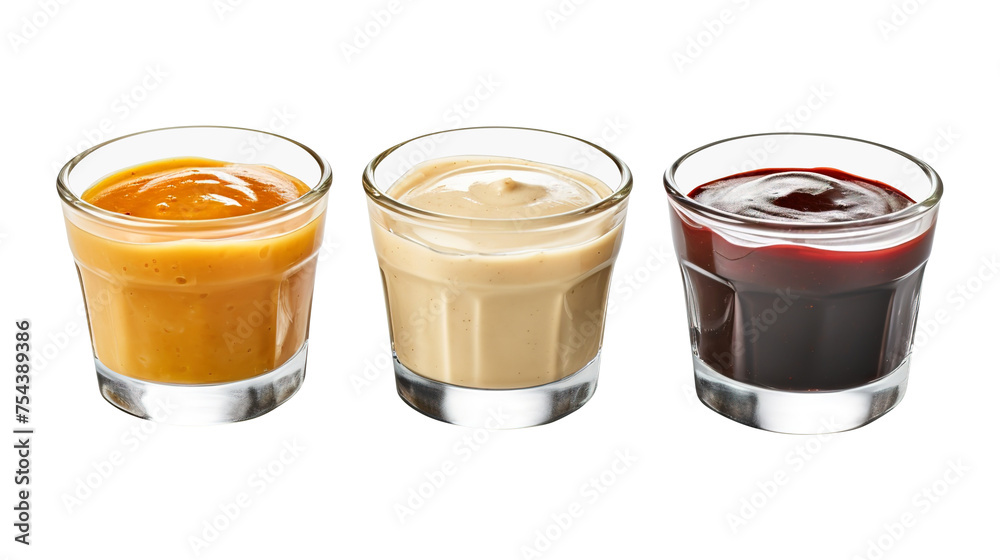 Poster Glass of Various Sauces isolated on transparent background Remove png, Clipping Path, pen tool - Posters