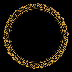 Luxury gold circle flourish frame with baroque style details, Vintage Golden Circular Round, perfect for wedding invitations and vintage card design, floral flower elements, Vector illustration