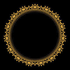 Luxury gold circle flourish frame with baroque style details, Vintage Golden Circular Round, perfect for wedding invitations and vintage card design, floral flower elements, Vector illustration