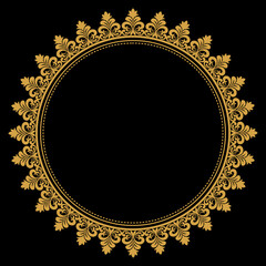 Luxury gold circle flourish frame with baroque style details, Vintage Golden Circular Round, perfect for wedding invitations and vintage card design, floral flower elements, Vector illustration