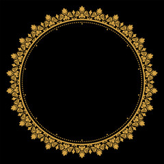 Luxury gold circle flourish frame with baroque style details, Vintage Golden Circular Round, perfect for wedding invitations and vintage card design, floral flower elements, Vector illustration