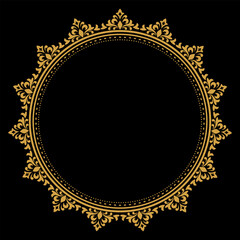Luxury gold circle flourish frame with baroque style details, Vintage Golden Circular Round, perfect for wedding invitations and vintage card design, floral flower elements, Vector illustration