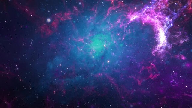 Space background with realistic purple and blue nebula and shining stars. Colorful cosmos with stardust in galaxy.