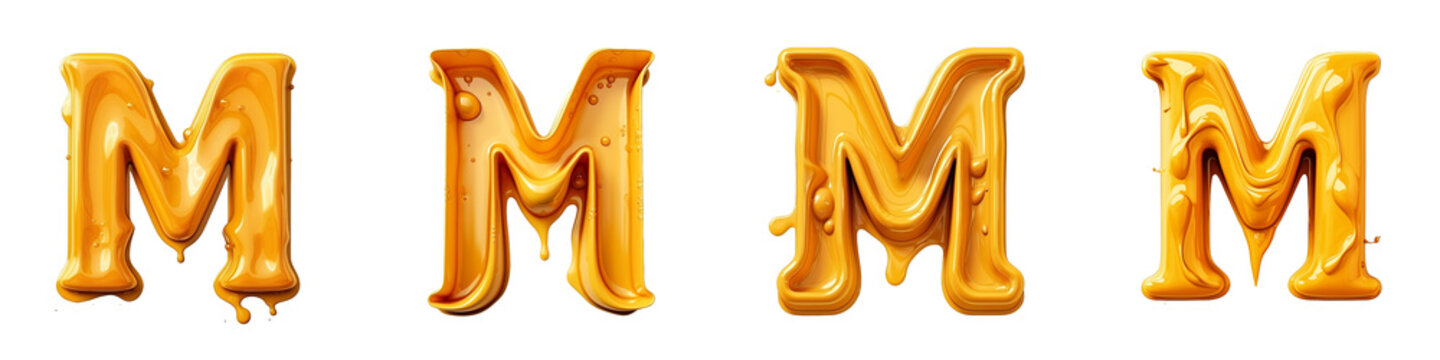 Honey style lettering, alphabet, logotype, letter M isolated on a transparent background