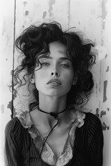 portrait of a beautiful young woman brunette girl prostitute. Old vintage retro scan black and white film photo © alexkoral