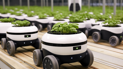 Agriculture robotic and autonomous car working in smart farm, Future 5G technology with smart agriculture farming concept, realistic	 - obrazy, fototapety, plakaty