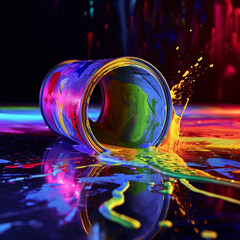 AI 일러스트레이션, 그래픽, 페인트통, 물감, 쏟아지는 물감들, 무지개색 물감