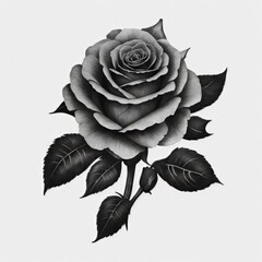 A Black Rose tattoo traditional old school bold line on white background