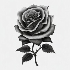 A Black Rose tattoo traditional old school bold line on white background