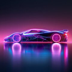 A car with neon color, Futuristic car 