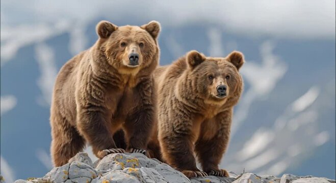 a pair of bears on the top of a rocky mountain footage