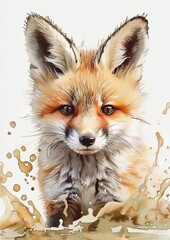 Watercolour golden baby fox, generated with AI