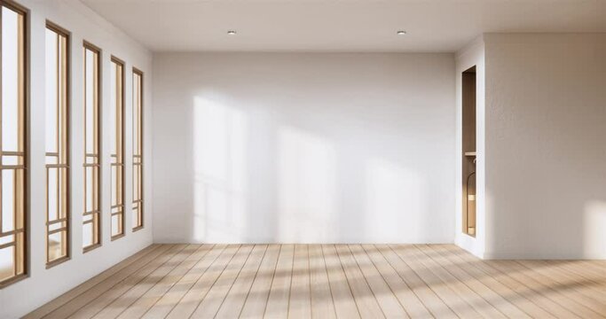 shelf wall on empty room muji style minimal interior.3D rendering