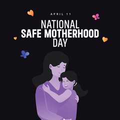 National safe motherhood day. Illustration of mother with her little child, flower in the background. Concept of mothers day, mothers love, relationships between mother and child. Happy motherhood day