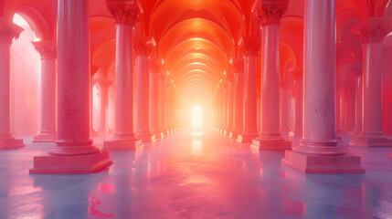 Surreal Pink Arched Corridor