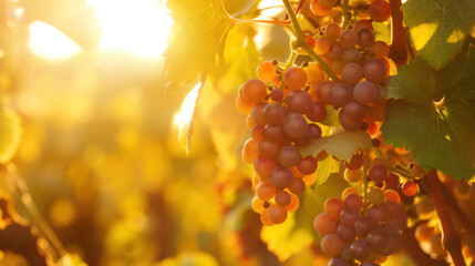 White grape clusters on grapevines ready for harvesting - obrazy, fototapety, plakaty