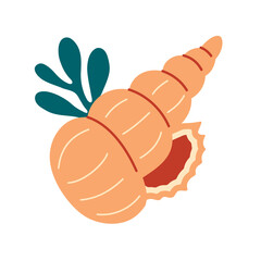 Seashell, mollusks spiral shell, underwater wildlife. Flat style