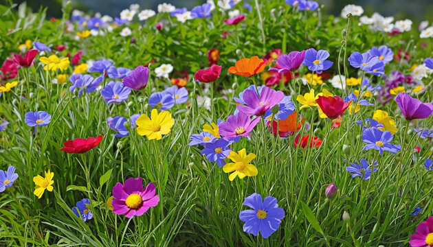 Colorful spring flower garden blooming