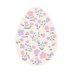 Floral pattern in the shape of an easter egg with flowers. Multicolored pastel botanic pattern in flat style. Elegant, aesthetic, stylish hand drawing doodles of vector vintage botanical elements