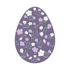 Floral pattern in the shape of an easter egg with flowers. Multicolored pastel botanic pattern in flat style. Elegant, aesthetic, stylish hand drawing doodles of vector vintage botanical elements
